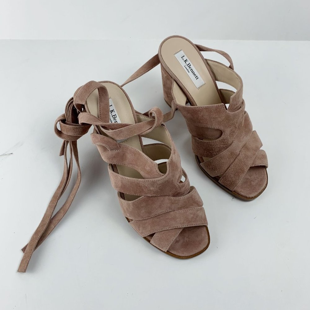 L.K. Bennett Seline Pink Suede Strap Tie Sandals - Picture 4 of 16